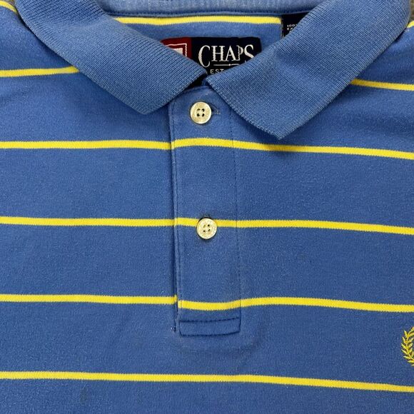 Chaps Mens L Polo Shirt Blue Orange White Stripe 2 Button Golf Shirt w/ LOGO - Picture 2 of 10